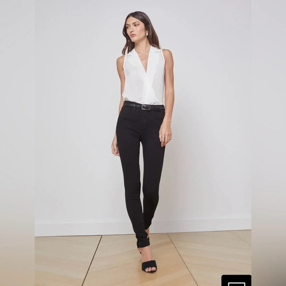 NWOT L'AGENCE Marguerite High Rise Velvet Skinny Jeans in Black SZ 25 - Picture 1 of 16